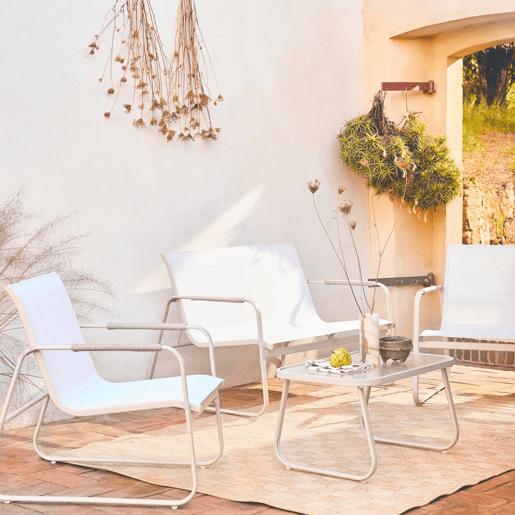 Conjunto de jardim relax em aço, 4 lugares, Noto, Beige, 78x122x39 cm