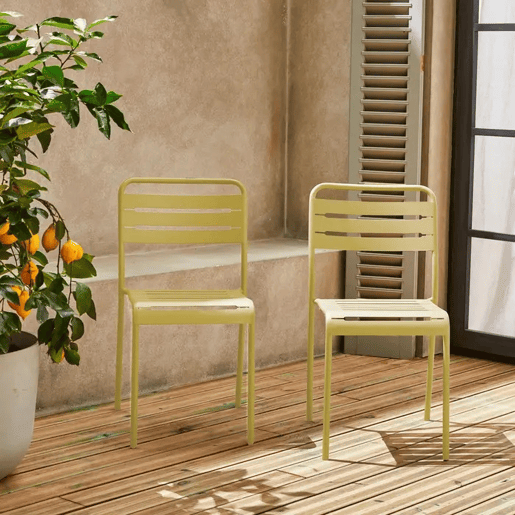 Cadeira de jardim em aço, set de 2, Amelia, Amarelo, 44x52x79 cm