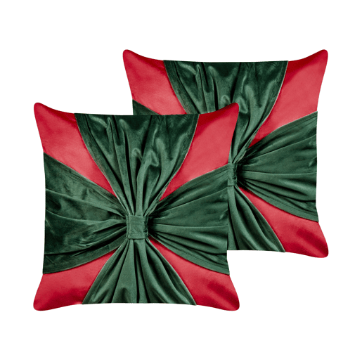 Conjunto de 2 almofadas decorativas MARSHMALLOW Veludo 45 x 45 cm Vermelho Padrão natalicio