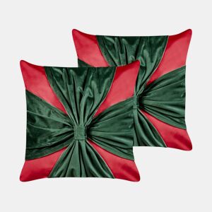 Conjunto de 2 almofadas decorativas MARSHMALLOW Veludo 45 x 45 cm Vermelho Padrão natalicio
