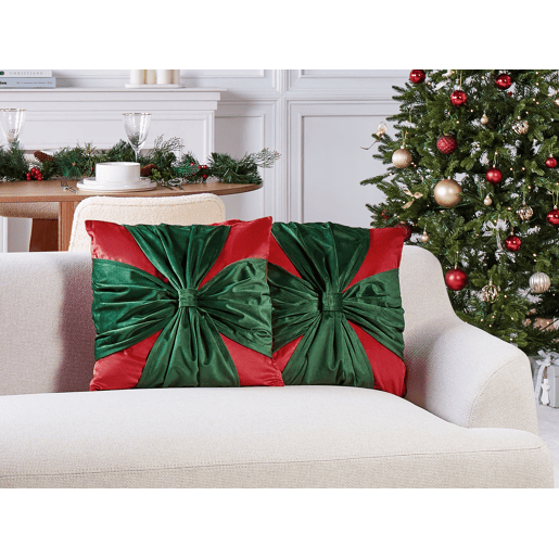 Conjunto de 2 almofadas decorativas MARSHMALLOW Veludo 45 x 45 cm Vermelho Padrão natalicio