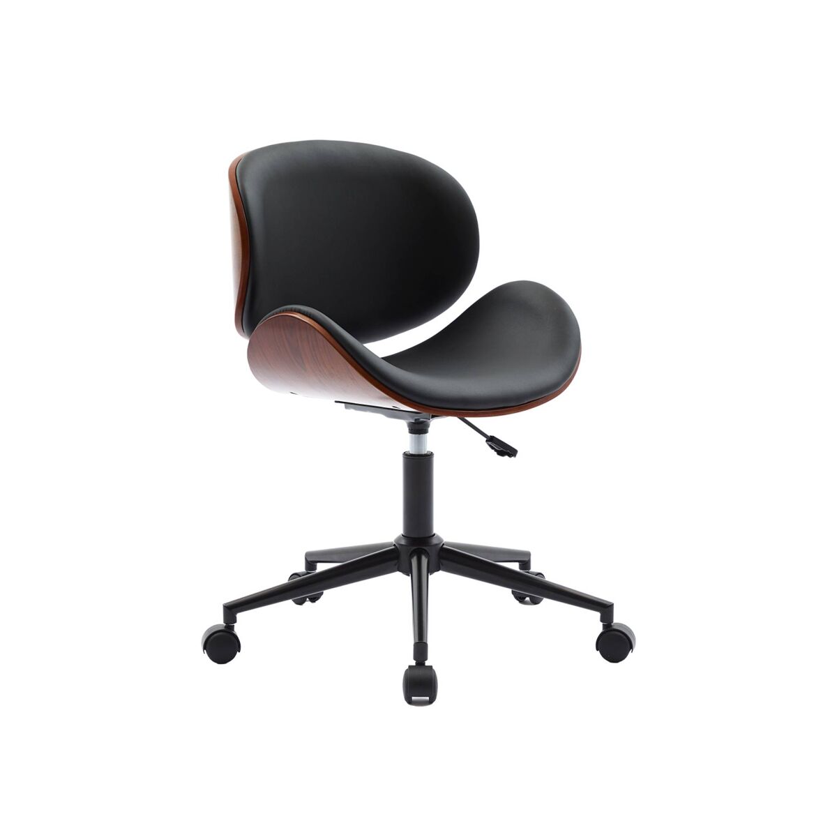 Silla de oficina con ruedas, madera curvada y acabado en polipiel, dwight, negro, 51x53x87 cm