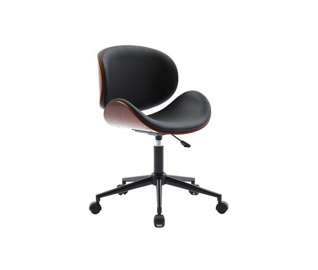 Silla de oficina con ruedas, madera curvada y acabado en polipiel, dwight, negro, 51x53x87 cm