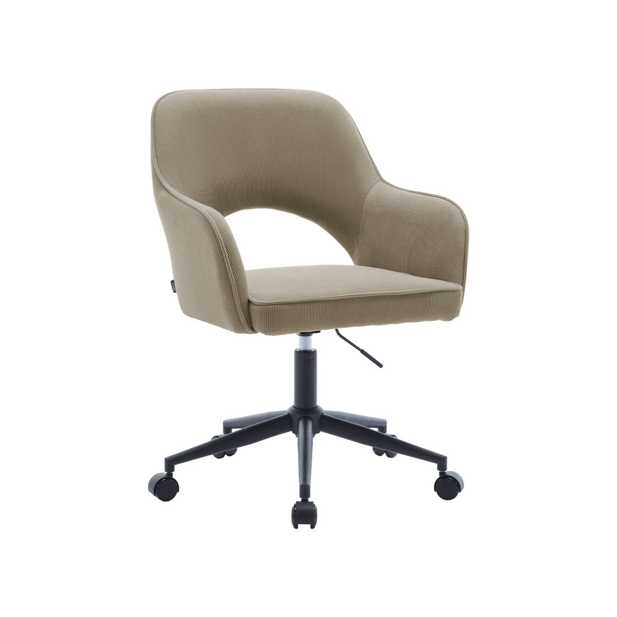 Silla de oficina con ruedas de pana fina y base negra, jim pana, beige, 60x62x99 cm