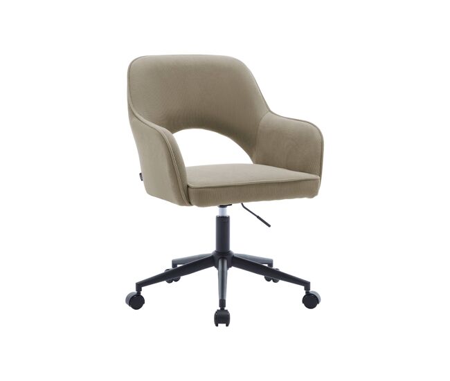 Silla de oficina con ruedas de pana fina y base negra, jim pana, beige, 60x62x99 cm