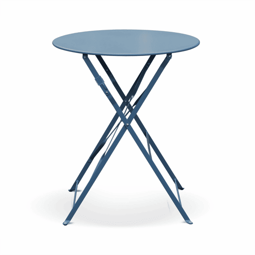 Mesa de jardim bistrô dobrável em metal, 2 cadeiras, Emilia, Azul cinza, 60x60x71 cm