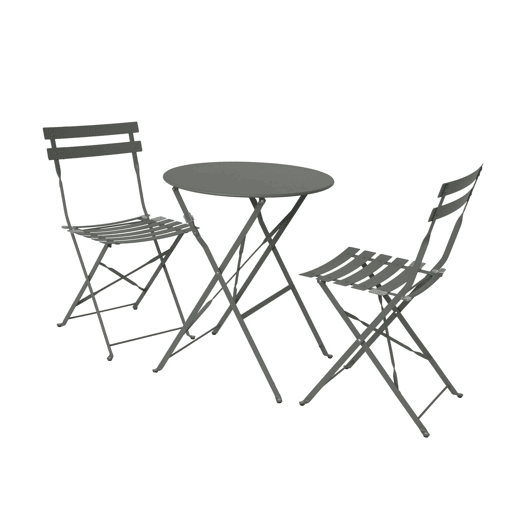 Mesa de jardim bistrô dobrável em metal, 2 cadeiras, Emilia, Verde caqui, 60x60x71 cm