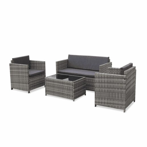 Conjunto de sofá de jardim de 4 lugares em resina tecida, Perugia, Tons de cinza, 118x65x69 cm
