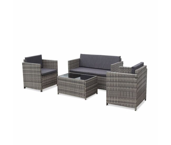 Conjunto de jardín de resina tejida, 4 plazas varios tonos de grises - 118x65x69 cm