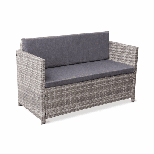 Conjunto de sofá de jardim de 4 lugares em resina tecida, Perugia, Tons de cinza, 118x65x69 cm