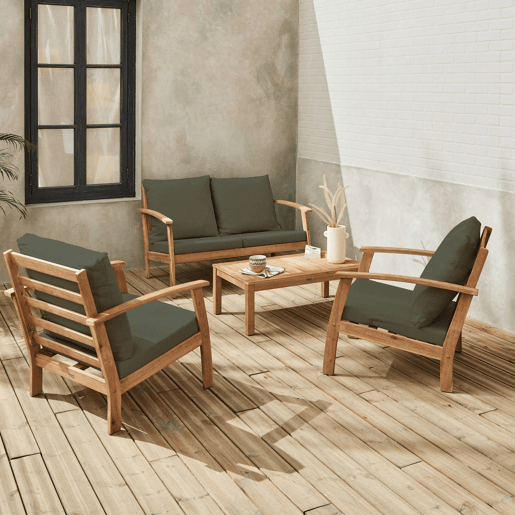 Conjunto de mobiliário de jardim de madeira, 4 lugares, Ushuaia, Madeira, 123x82.7x74.6 cm