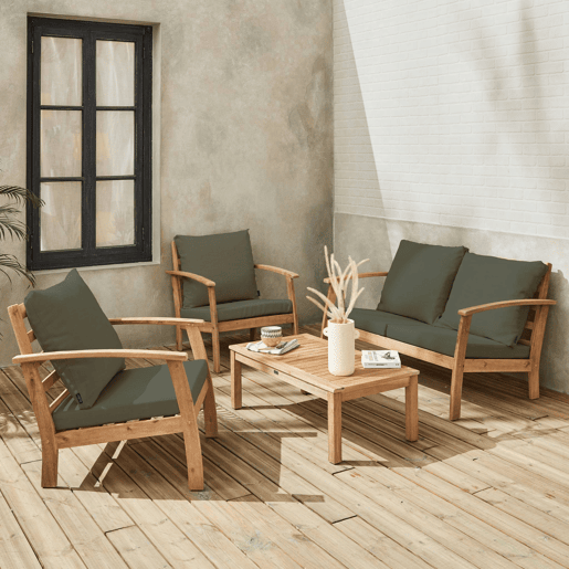 Conjunto de mobiliário de jardim de madeira, 4 lugares, Ushuaia, Madeira, 123x82.7x74.6 cm