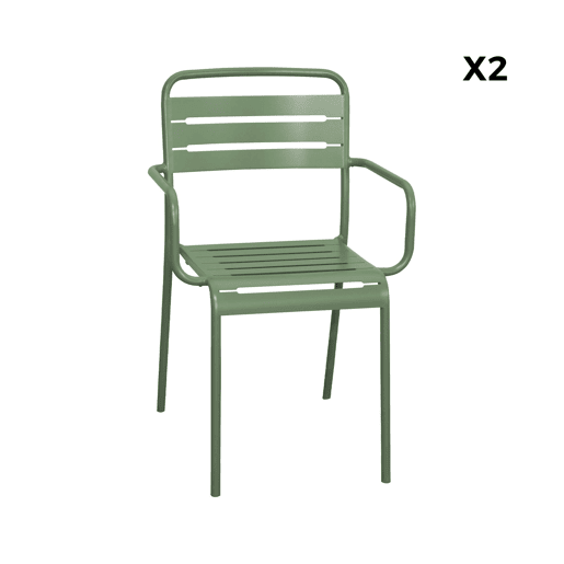 Cadeira de jardim em aço, set de 2, Amelia, Verde, 50.4x53x79.5 cm