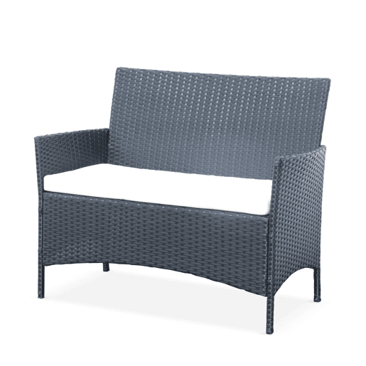 Conjunto de sofá de jardim em resina trançada, 4 lugares, Moltes, Preto, 104x59x85.5 cm