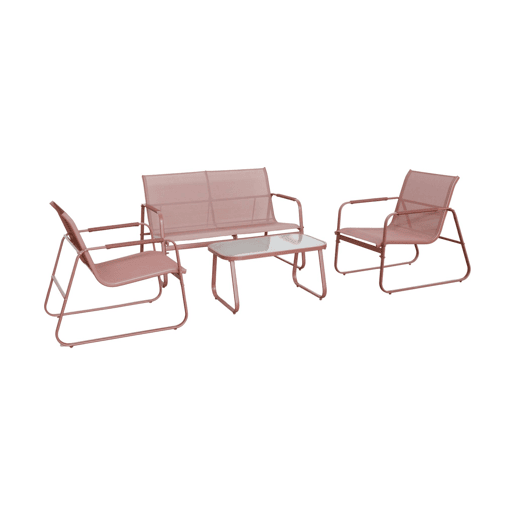 Conjunto de jardim relax em aço, 4 lugares, Noto, Terracota, 78x122x39 cm