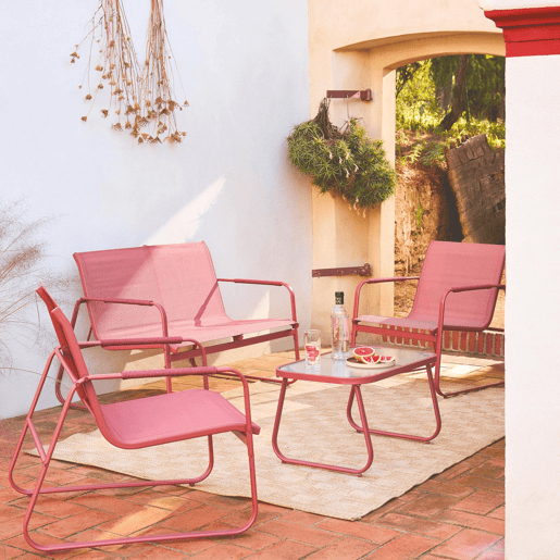 Conjunto de jardim relax em aço, 4 lugares, Noto, Terracota, 78x122x39 cm