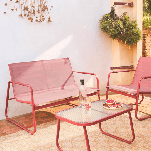 Conjunto de jardim relax em aço, 4 lugares, Noto, Terracota, 78x122x39 cm