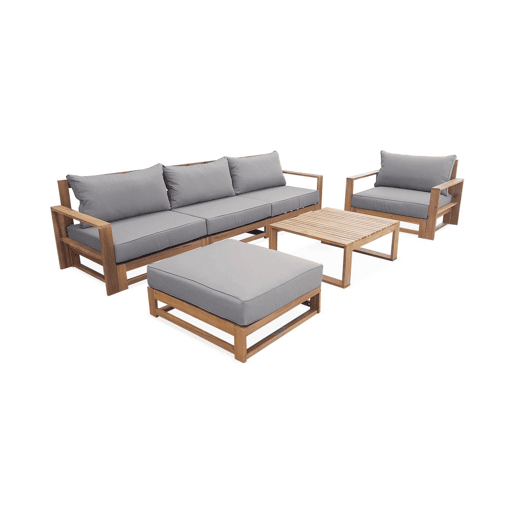 Conjunto de mobiliário de jardim com sofá e poltrona em madeira, 5 lugares, Mendoza, Madeira, 273x75x72.5 cm
