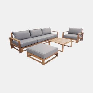 Conjunto de mobiliário de jardim com sofá e poltrona em madeira, 5 lugares, Mendoza, Madeira, 273x75x72.5 cm
