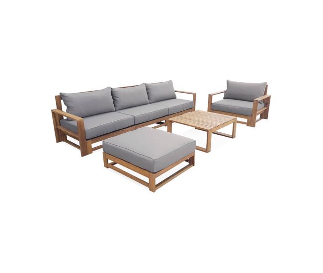 Conjunto de jardín de madera, 5 plazas, mendoza, madera, 273x75x72.5 cm