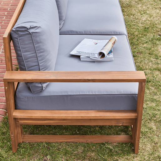 Conjunto de mobiliário de jardim com sofá e poltrona em madeira, 5 lugares, Mendoza, Madeira, 273x75x72.5 cm