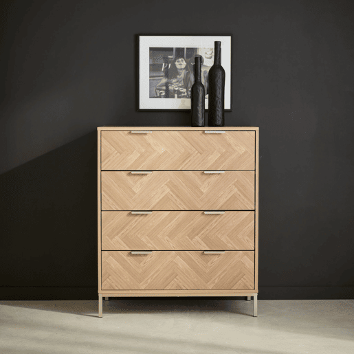 Cómoda chevron de 4 gavetas, Budapest, Natural, 80x40x95 cm