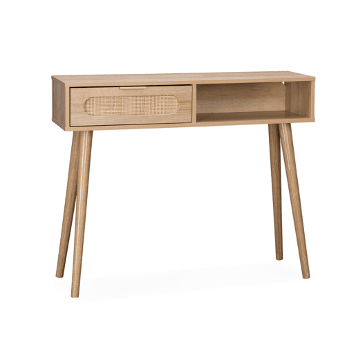 Consola escandinava com efeito madeira e cana, 100cm, Eva, Natural, 100x29x81 cm