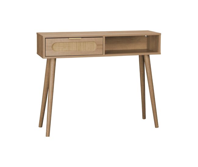 Consola estilo escandinavo con efecto madera, 100cm, eva, natural, 100x29x81 cm
