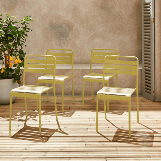 Cadeira de jardim em aço, set de 4, Amelia, Amarelo, 44x52x79 cm