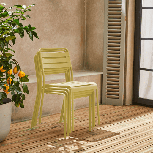 Cadeira de jardim em aço, set de 4, Amelia, Amarelo, 44x52x79 cm