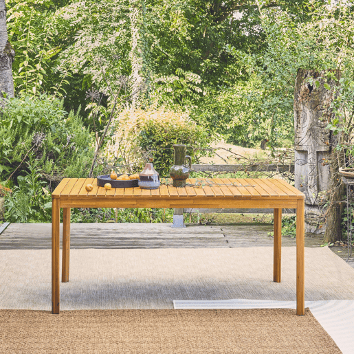 Mesa de jardim de acácia com cantos arredondados, 8 lugares, Senora 160cm, Natural, 160x90x75 cm