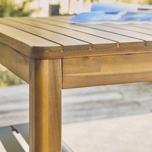 Mesa de jardim de acácia com cantos arredondados, 8 lugares, Senora 160cm, Natural, 160x90x75 cm