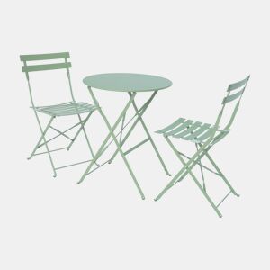 Mesa de jardim bistrô dobrável em metal, 2 cadeiras, Emilia, Verde cinzento, 60x60x71 cm
