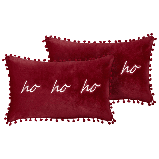 Conjunto de 2 almofadas decorativas MOCHI Veludo 30 x 50 cm Vermelho Padrão natalicio