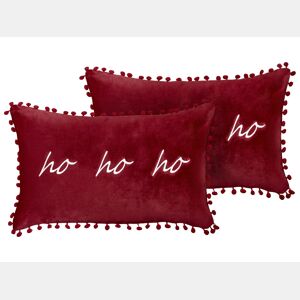 Conjunto de 2 almofadas decorativas MOCHI Veludo 30 x 50 cm Vermelho Padrão natalicio