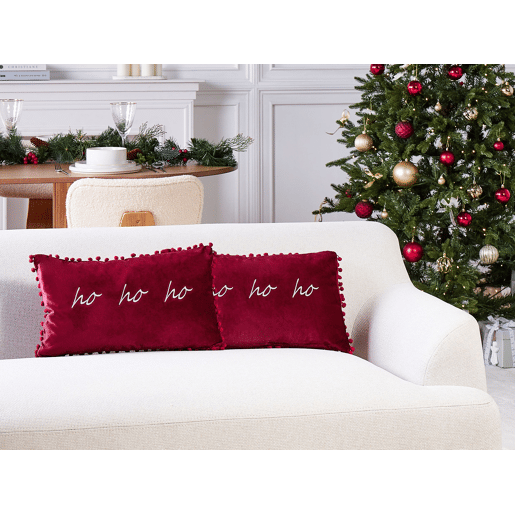 Conjunto de 2 almofadas decorativas MOCHI Veludo 30 x 50 cm Vermelho Padrão natalicio