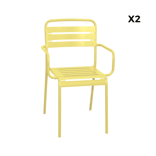 Cadeira de jardim em aço, set de 2, Amelia, Amarelo, 50.4x53x79.5 cm