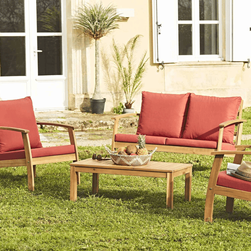 Conjunto de mobiliário de jardim de madeira, 4 lugares, Ushuaia, Madeira, 123x82.7x74.6 cm