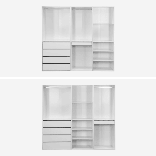 Kit de roupeiro modular com 3 elementos, Modulo, Branco, 200x45x180 cm