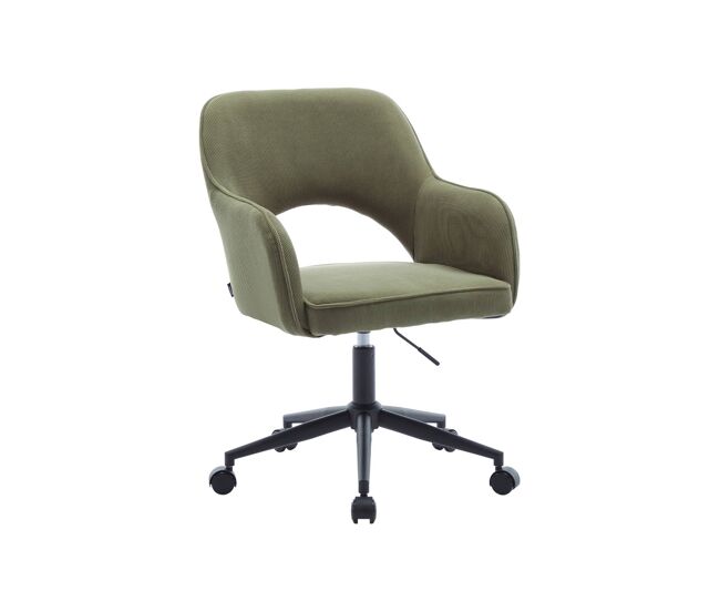 Silla de oficina con ruedas de pana fina y base negra, jim pana, kaki oscuro, 60x62x99 cm