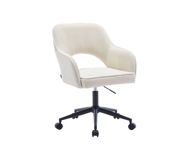Silla de oficina con ruedas de pana fina y base negra, jim pana, blanco roto, 60x62x99 cm