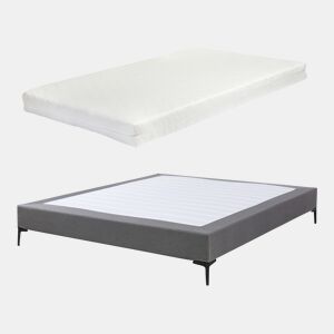 Cama de casal Lilla com colchão 160x200 cm Têxtil - Cinzento escuro en.casa