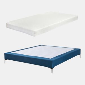 Cama de casal Lilla com colchão 180x200 cm Veludo - Azul en.casa