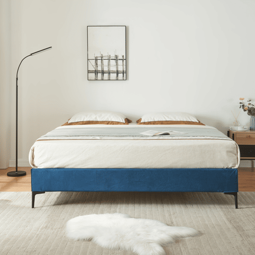 Cama de casal Lilla com colchão 180x200 cm Veludo - Azul en.casa Cama de casal Lilla com colchão 180x200 cm Veludo - Azul en.casa