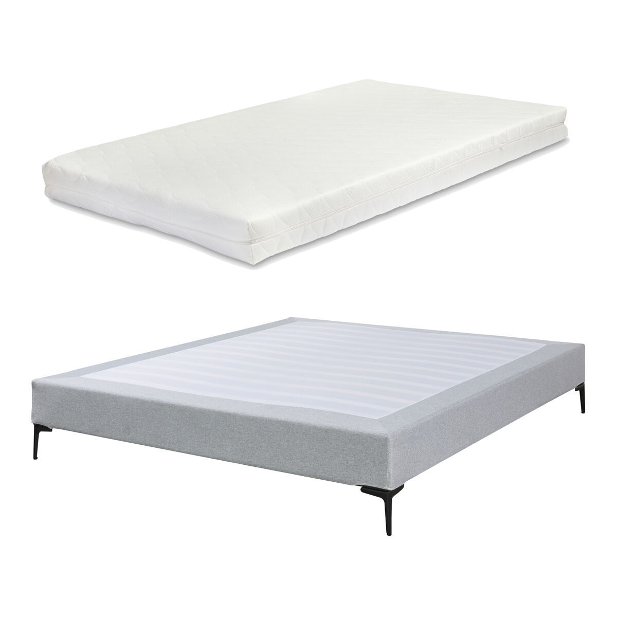 Cama doble lilla con colchón 180x200 cm textil - gris claro [en.casa]