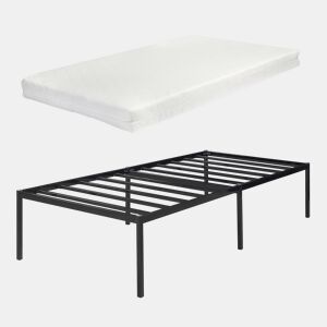 Cama metálica Vårdö com estrado e colchão 90x200 cm - Preto en.casa