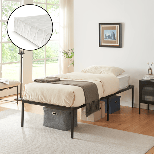 Cama metálica Vårdö com estrado e colchão 90x200 cm - Preto en.casa