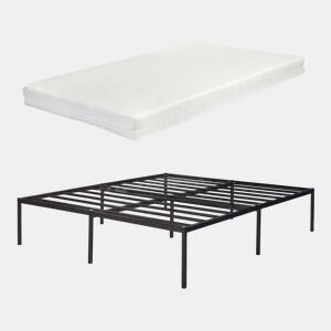 Cama metálica Vårdö com estrado e colchão 160x200 cm - Preto en.casa