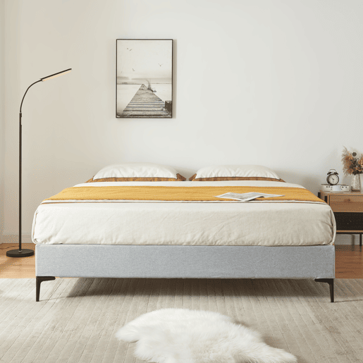 Cama de casal Lilla com estofo têxtil 140x200 cm - Cinzento claro en.casa