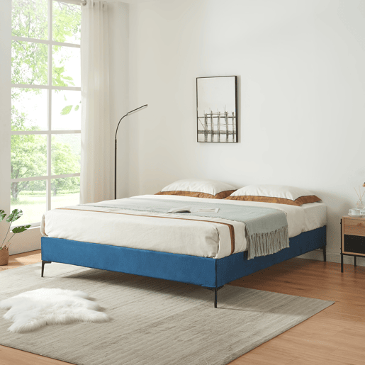 Cama de casal Lilla com estofo em veludo 140x200 cm - Azul en.casa